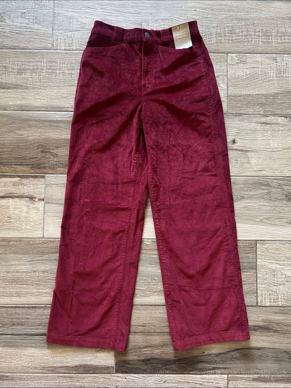 NWT Madewell Emmett Wide-Leg Corduroy Pants Burgundy 27